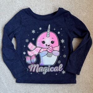 The Children’s Place girls winter Narwhal Long Sleeve Tee navy 2T